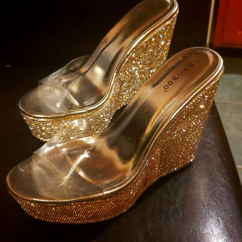 Size 9 Bamboo brand platform shoes worn once silver bling